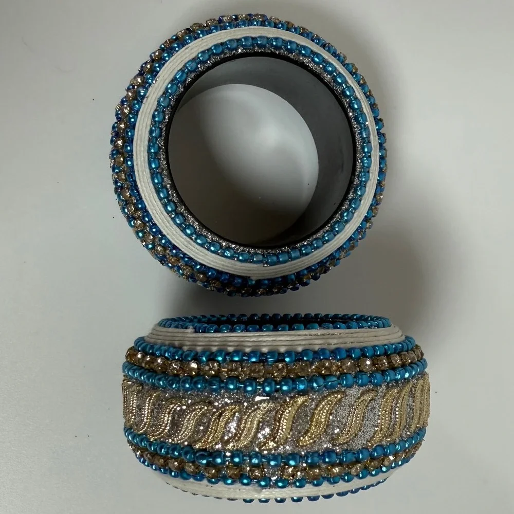 Aman Beaded Napkin‎ Rings Set of 2 Blue Gold Decorative Dining Table